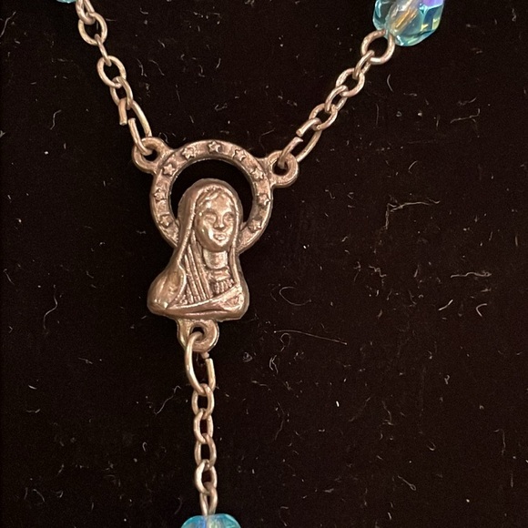 Blue AB Aurora Borealis beaded Rosary. Stamped Italy - Picture 7 of 9